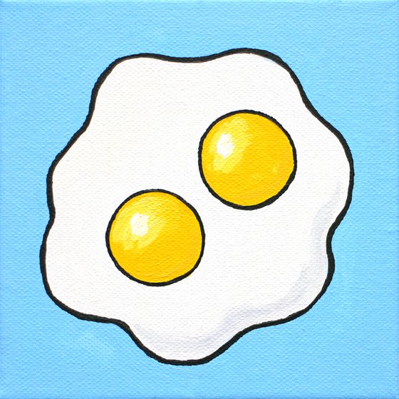 Fried Egg Double Yolk Pop Art Painting On Mini Canvas