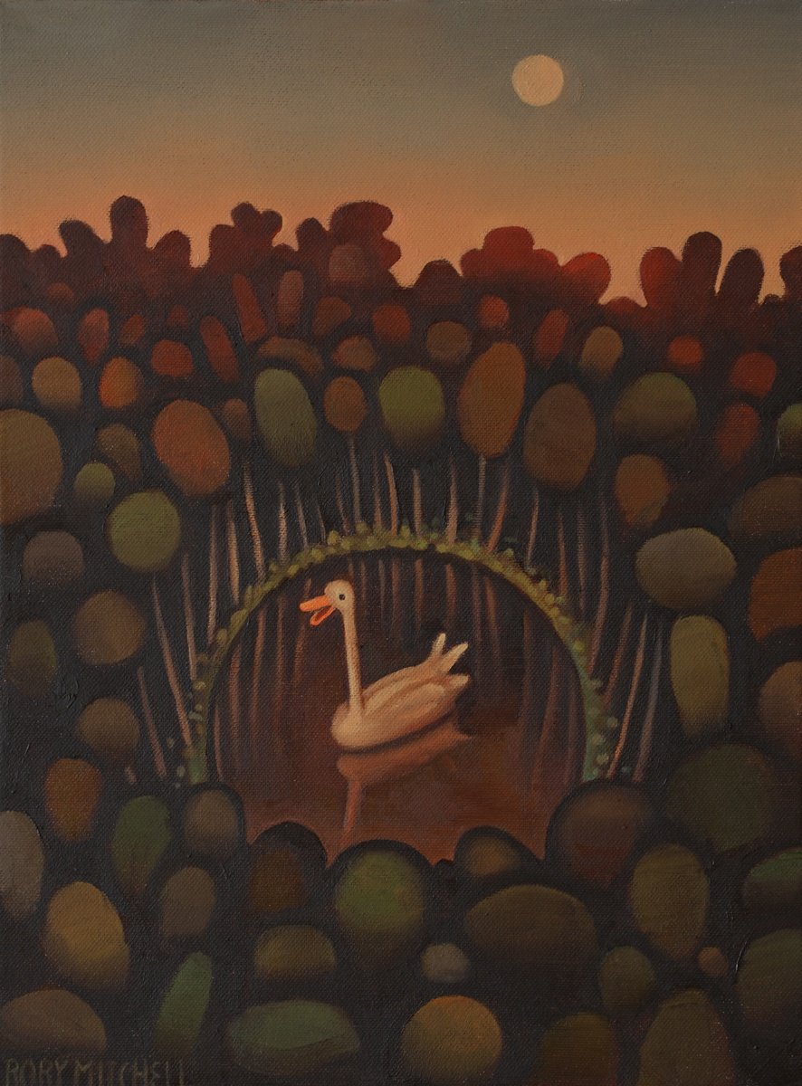 Naive Animal Oil Painting By Rory Mitchell, 12 X 16", A Small Drop, Original Artwork