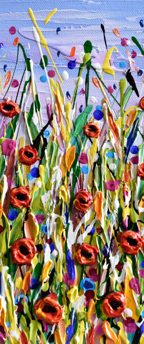 Poppy Meadow II - Original Wildflower Abstract Painting, Impasto Art by Olga Tkachyk