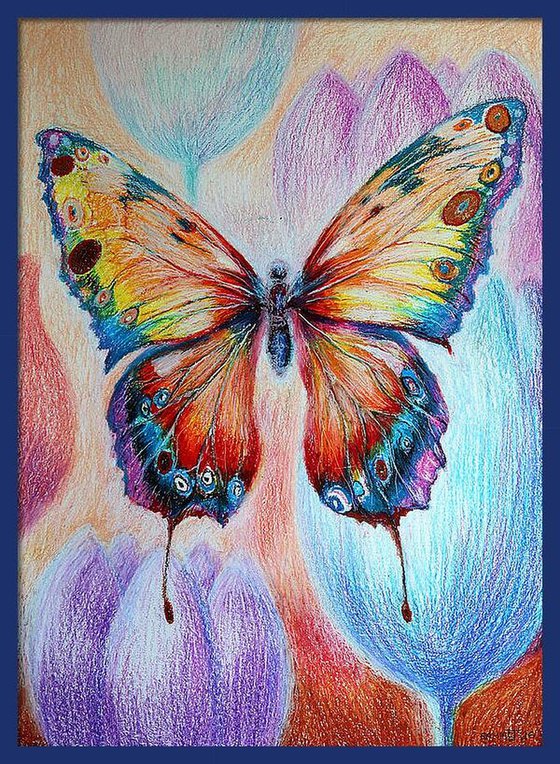 Vibrant Flight, Paper, Oil Pastel, 86x59 cm