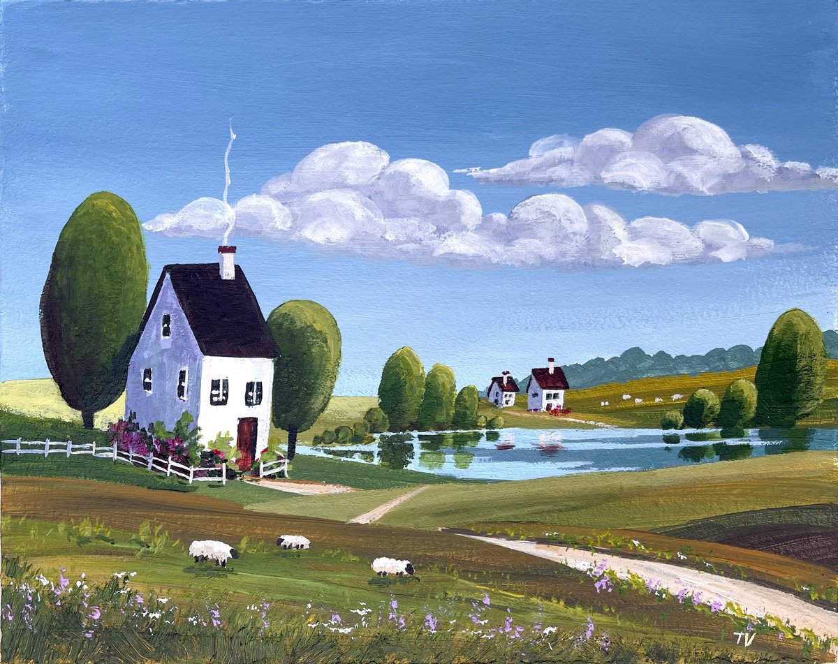 Rural landscape. Original painting. 8x10 by Tetiana Vysochynska