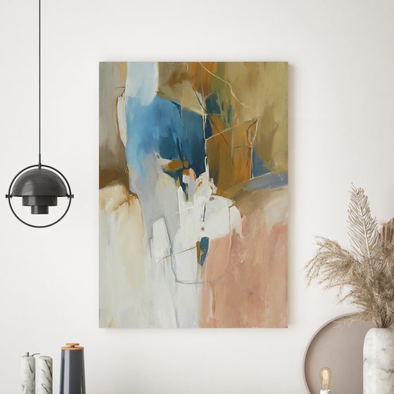 "Melody 6" Peach blue brown abstract art