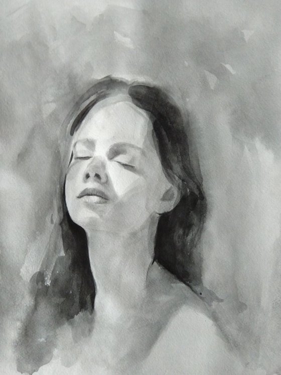 Black white portrait(30x40cm, watercolor, paper)