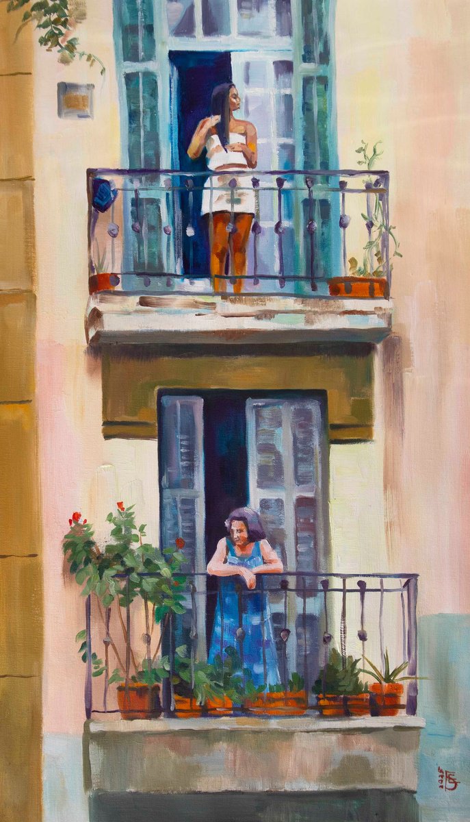 Impressionistic Cityscapes Oil Painting By Kateryna Bortsova, 16 X 28", The Flow Of Life, Original Artwork