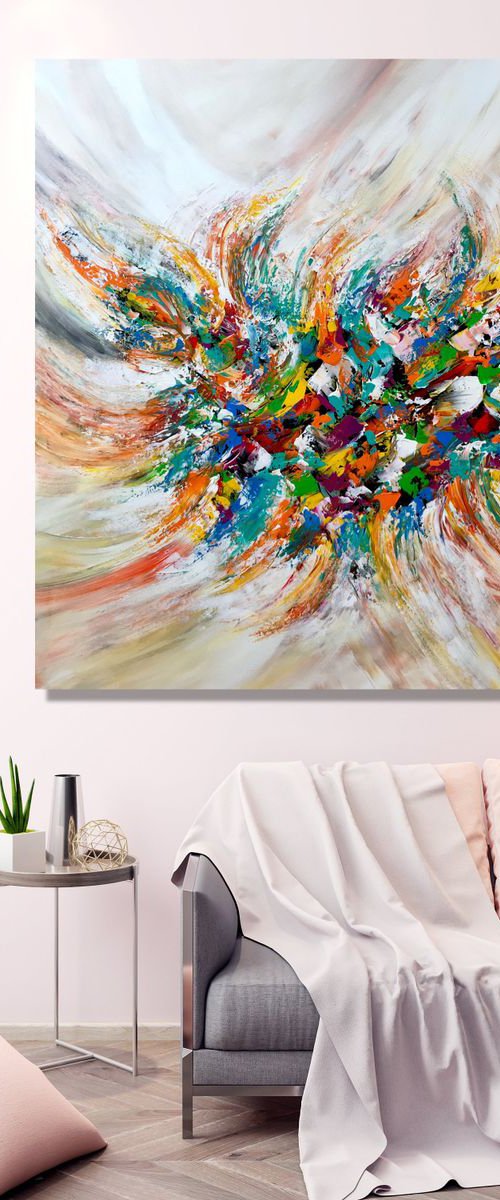 Always Remember Us This Way - XL LARGE,  ABSTRACT ART, PALETTE KNIFE ART – EXPRESSIONS OF ENERGY AND LIGHT. READY TO HANG! by Julijana Ravbar