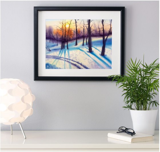 Winter Sunset - Winter landscape , sunset painting , sunrise painting , winter painting , snow landscape