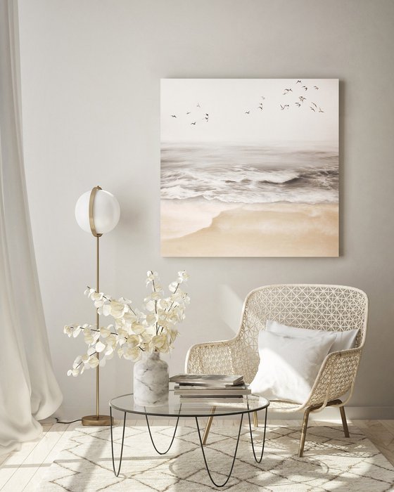 "Sea vibes" Beige sea oil landscape art