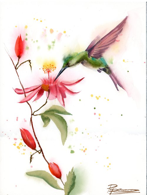 Flying Hummingbird with flower by Olga Shefranov (Tchefranov)