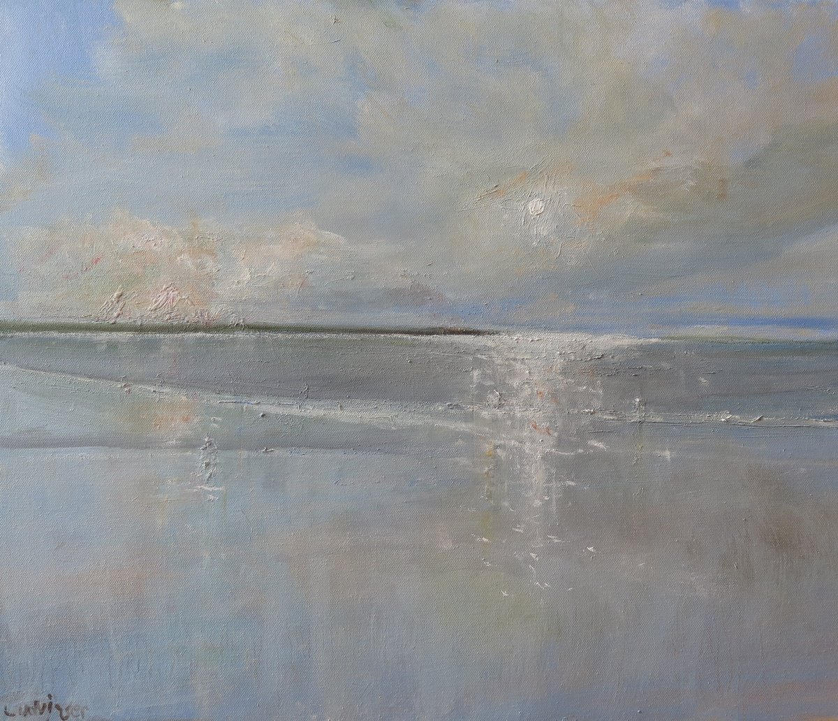 Impressionistic Landscape Oil Painting By Malcolm Ludvigsen, 24 X 20", Sea Reflections, Original Artwork