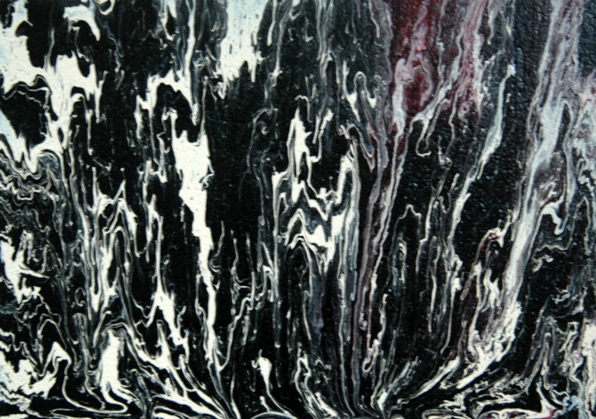 Abstract Landscape Acrylic Painting By Cb., 21 X 15, Black, White And Red, Original Artwork
