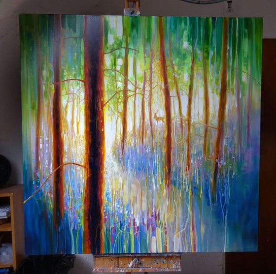 Bluebell Symphony - a very large oil painting of a Spring Woodland