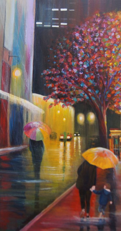 Large Cityscape in the rain by Karen Wilcox