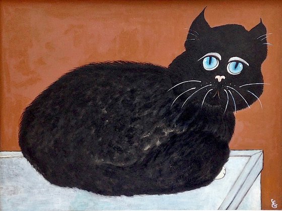 Black Cat on the Chest of Drawers