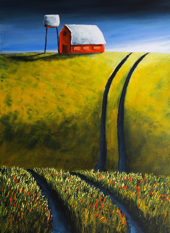 The Orange  Barn and the storm -  Fields and Colors Series