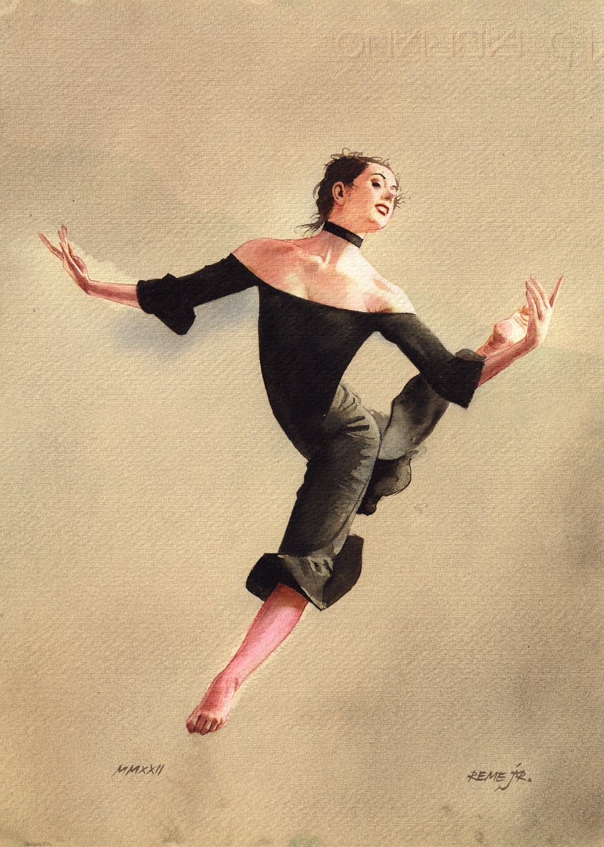 Expressive Portrait Watercolour By Reme Jr., 10 X 14", Ballet Dancer Dxxvi, Original Artwork