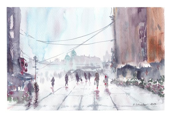 Somewhere in Italy.. Abstract watercolor cityscape.