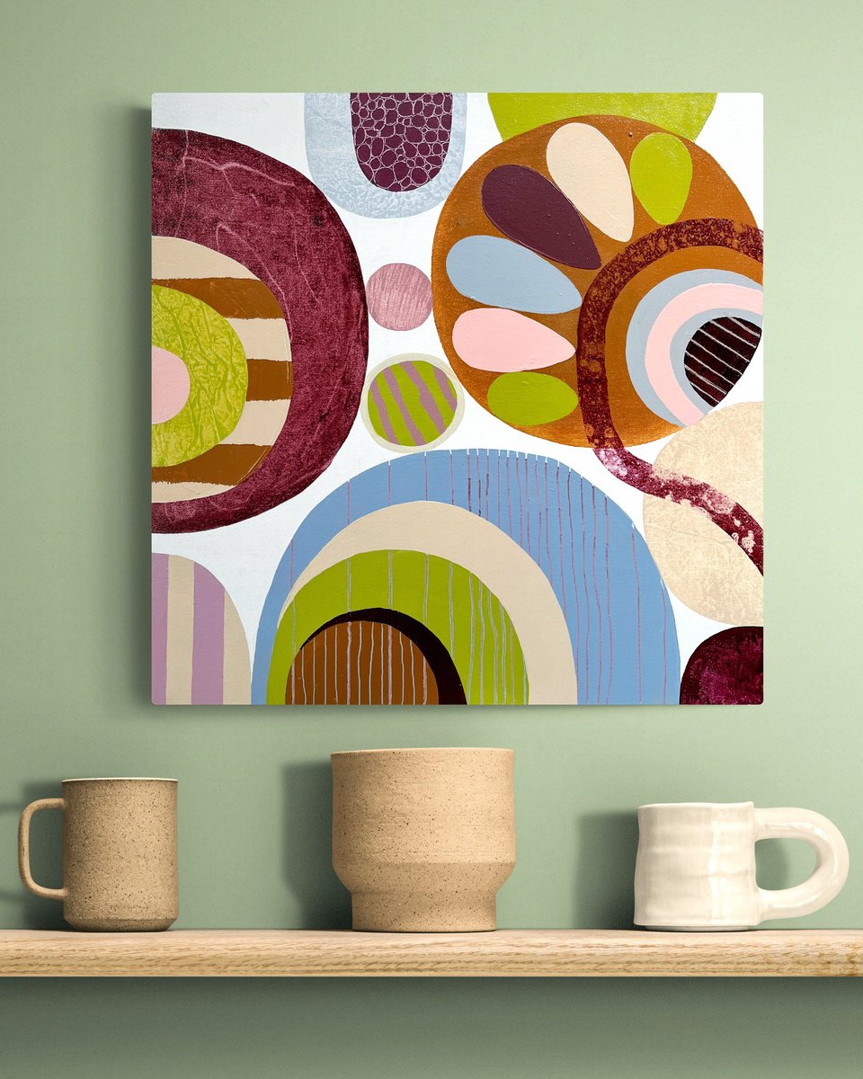 Geometric Abstract Acrylic Painting By Cristina Dalla Valentina, 16 X 16, Small Gatherings 6, Original Artwork