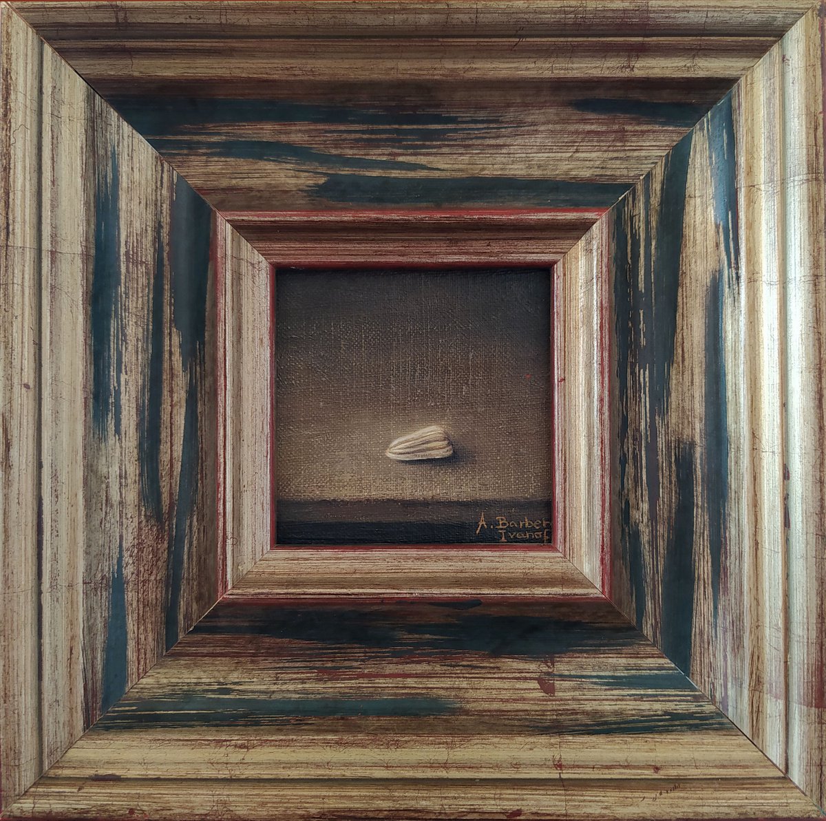 Still Life Oil Painting By Alexandre Barbera-Ivanoff, 9 X 9, Sunflower Seed, Original Artwork