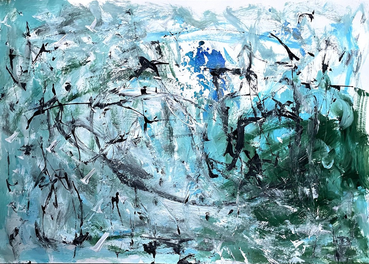 Expressive Abstract Acrylic Painting By Christel Haag, 23 X 17, Geisterstunde 1, Original Artwork