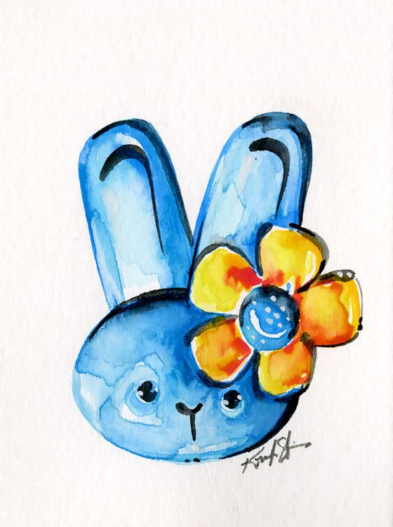 Blue Bunny - Watercolor by Kathy Morton Stanion