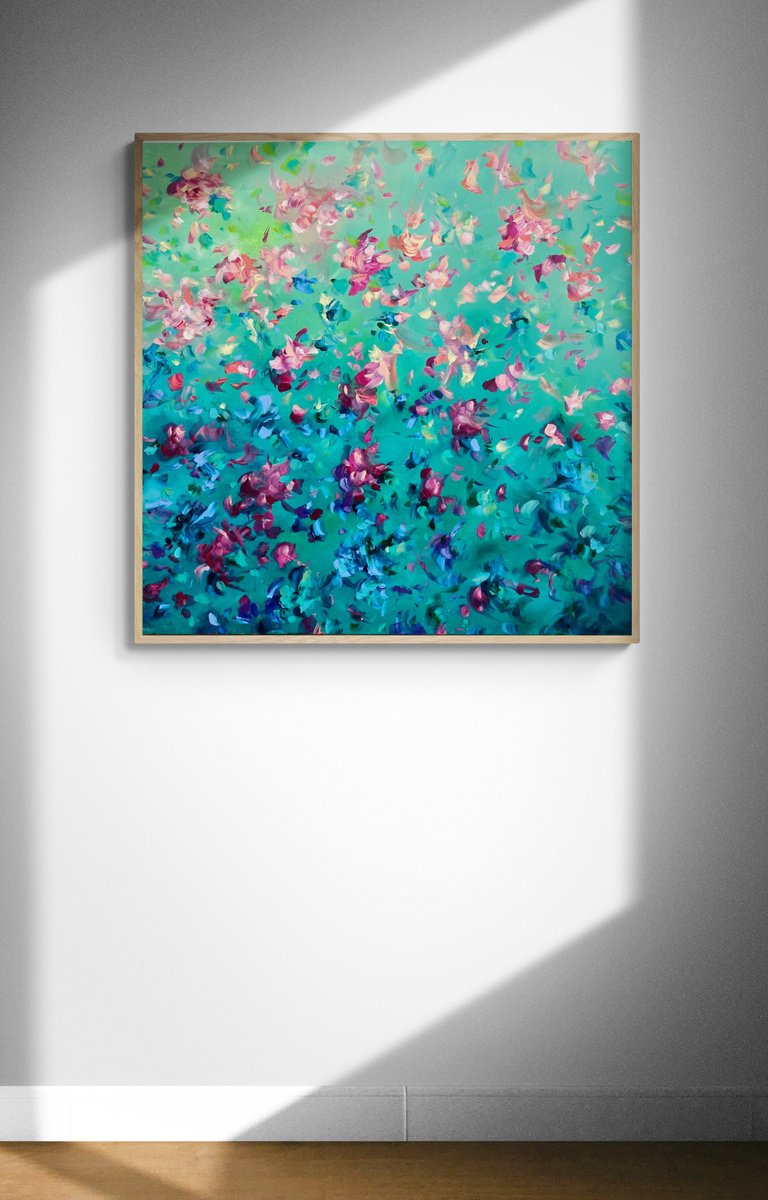 Organic Abstract Acrylic Painting By Katherine Spiller, 37 X 37", Drift, Original Artwork