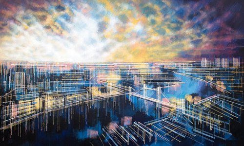 London At Night - Large Painting by Marc Todd