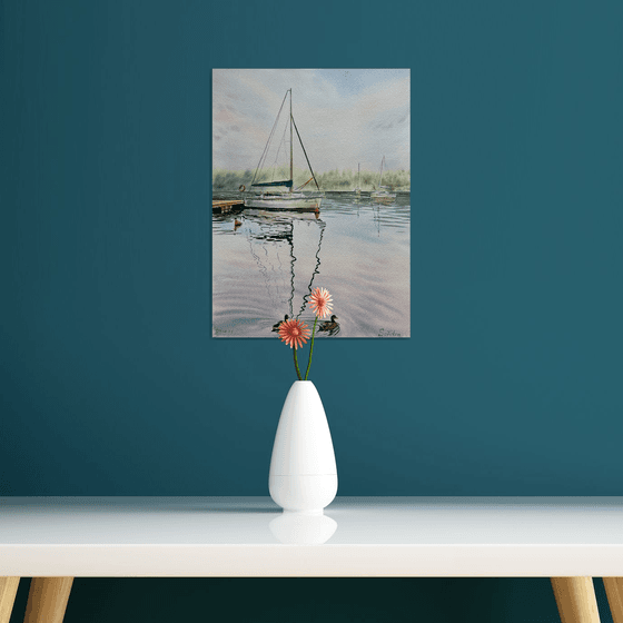 Peace. Yacht at sunset in Krakow