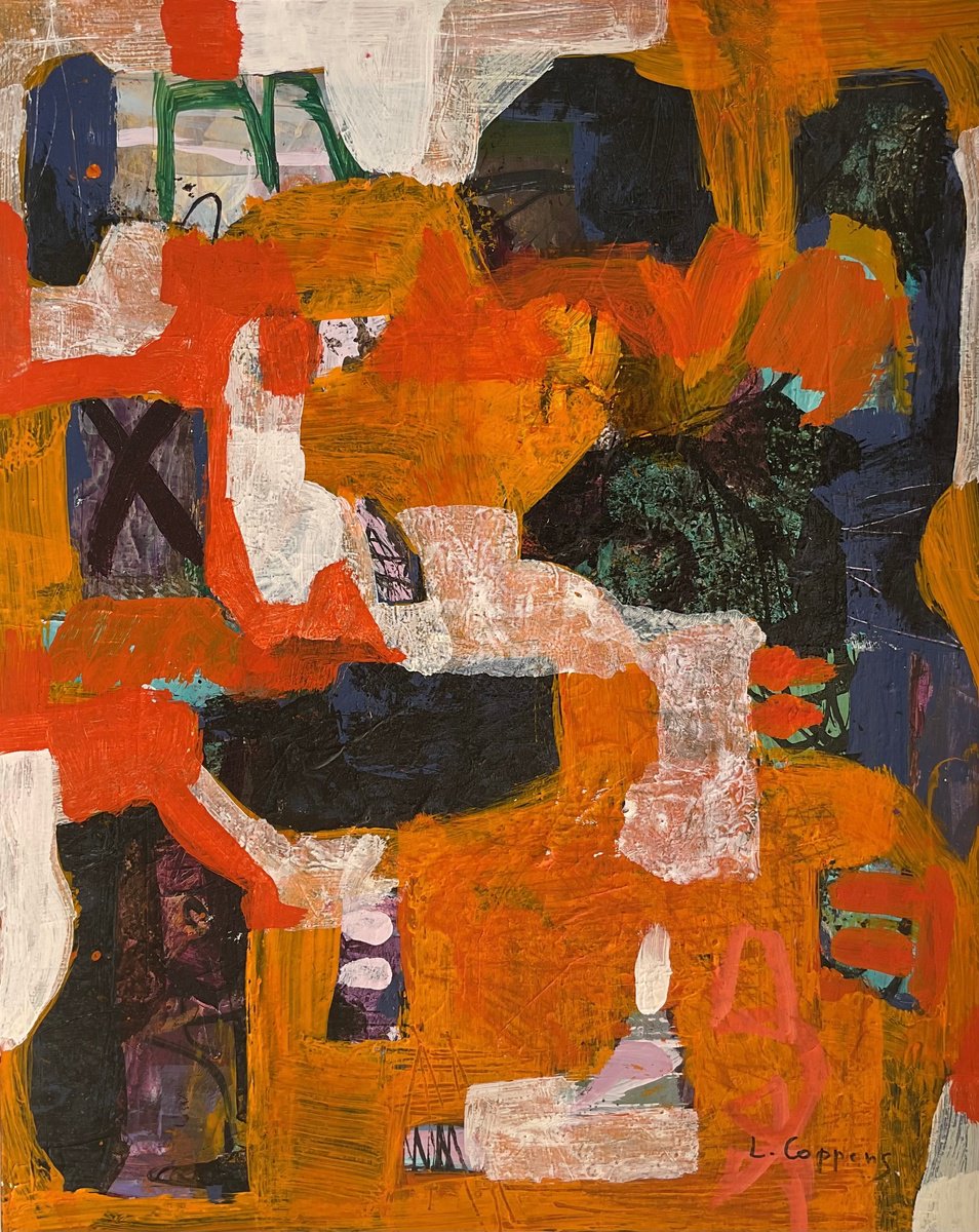 Organic Abstract Acrylic Painting By Linda Coppens, 14 X 18", Golden Glow, Original Artwork