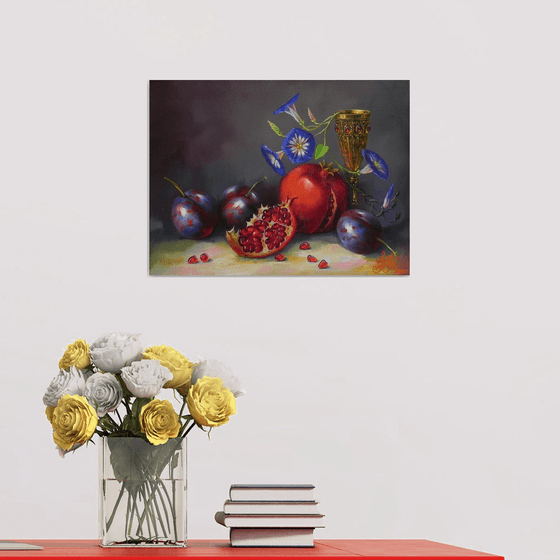 "Still life with pomegranate" Oil on canvas Original art Kitchen decor 2021