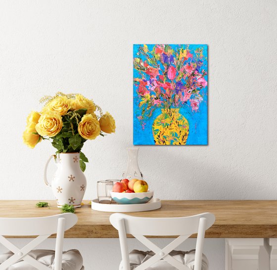 Spring Flowers in a Yellow Vase