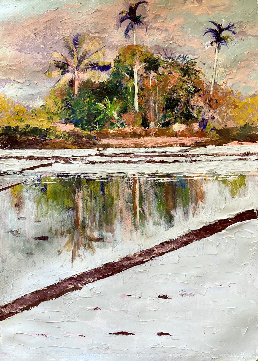 Impressionistic Landscape Acrylic Painting By John Cottee, 22 X 30, Flooded Fields, Afternoon, Original Artwork