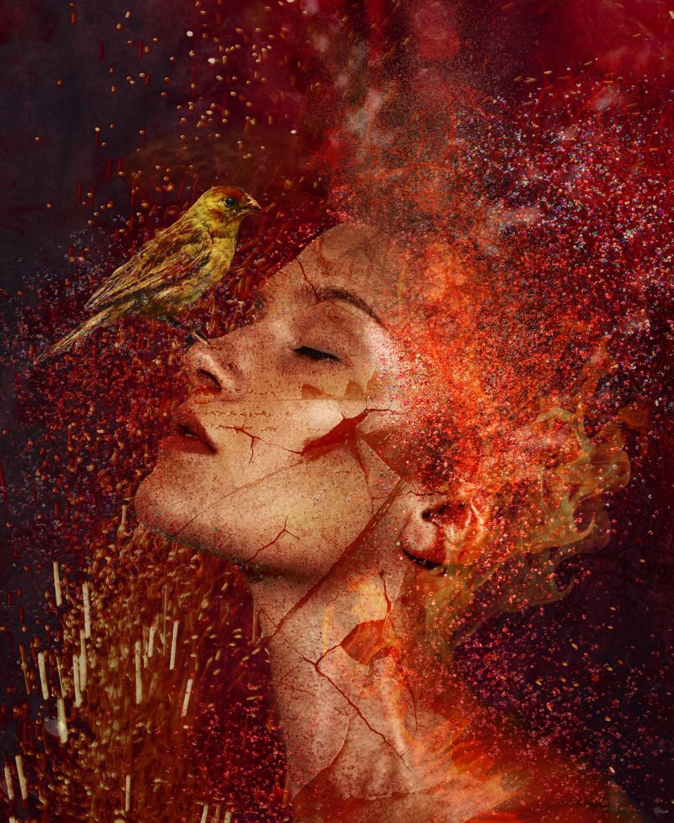 Illustrative Portrait Photograph By Bojan Jevtic, 35 X 43, Birdsong, Original Artwork