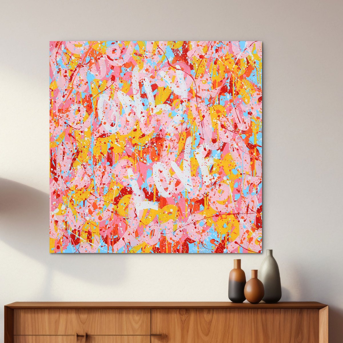 Urban And Pop Abstract Acrylic Painting By Isabelle Pelletane, 31 X 31, Only Love 2, Original Artwork
