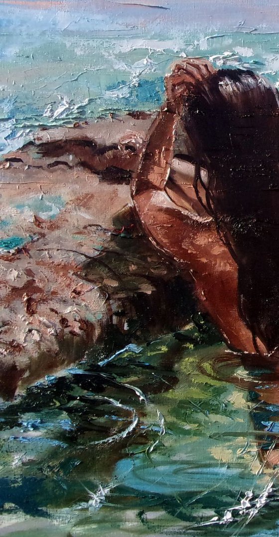 " PARADISE ... " XXL 120 X 80 cm original painting SEA summer GIFT sea swimming