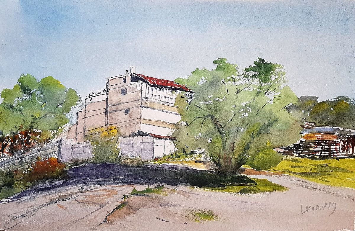 Impressionistic Cityscapes Watercolour By Leonid Kirnus, 15 X 10", Not Far From The Sea, Original Artwork