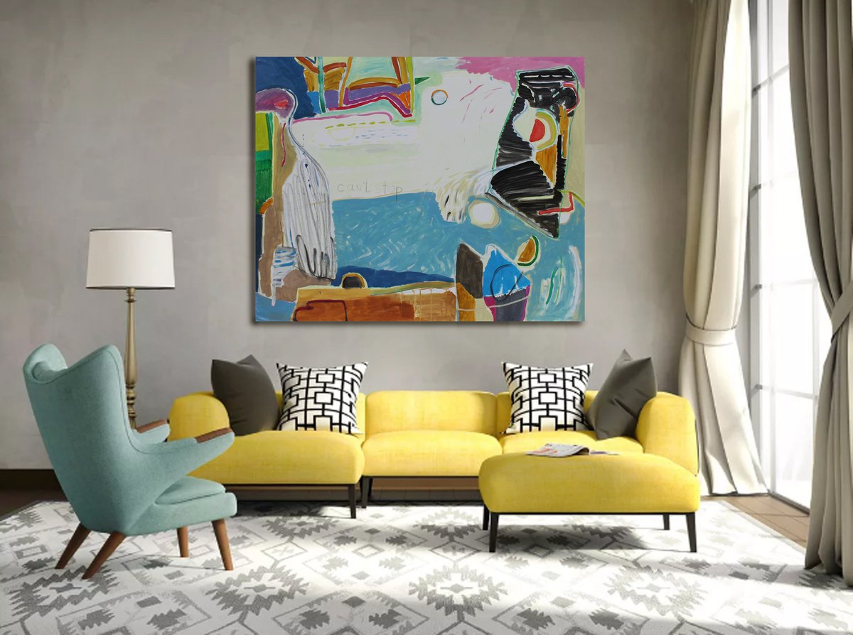 Expressive Abstract Acrylic Painting By Sergiy Dekalyuk, 59 X 47", Composition 25. Way, Original Artwork