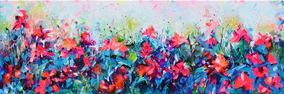 Red Wild Poppies Field at Dusk