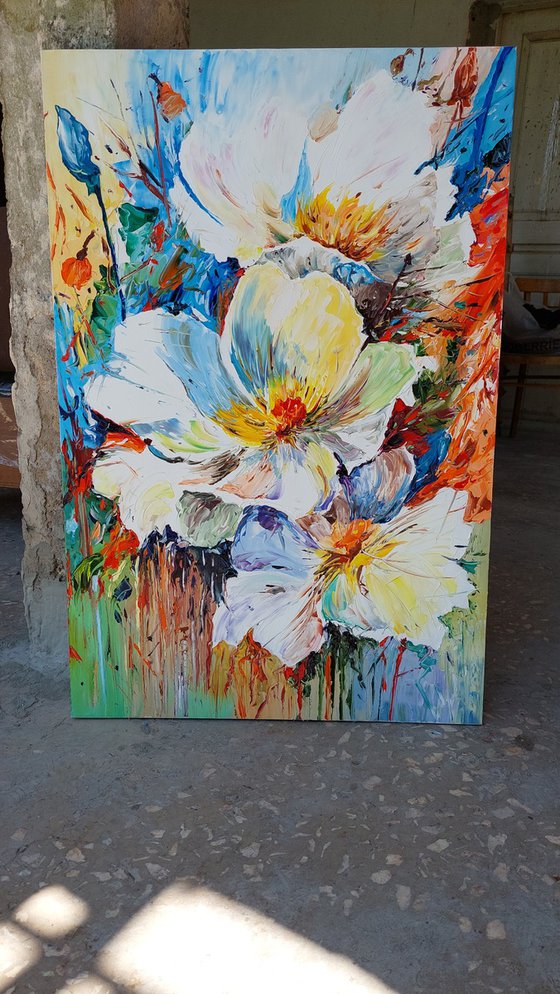 White flowers (60x90cm, oil/canvas, palette knife)