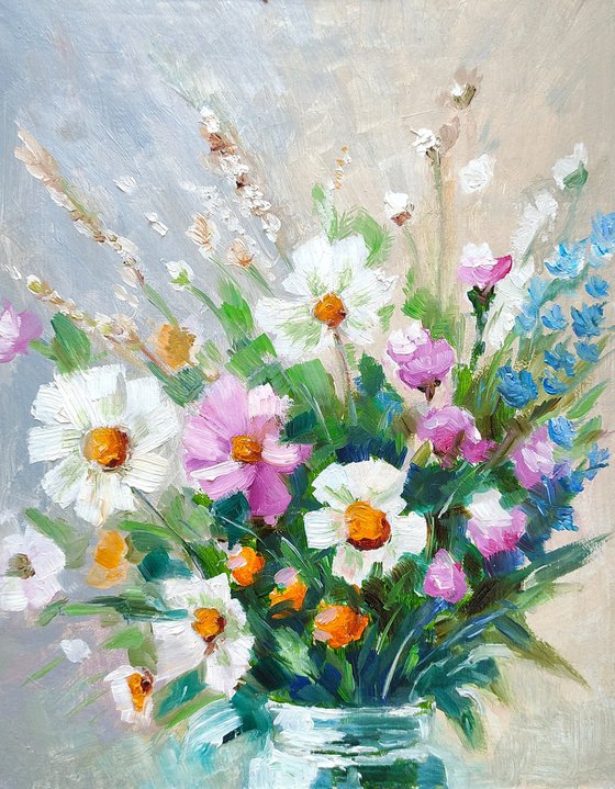 Bouquet of wild flowers oil painting