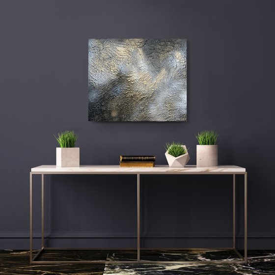 Textured sky with clouds. Gold, white and black original artwork