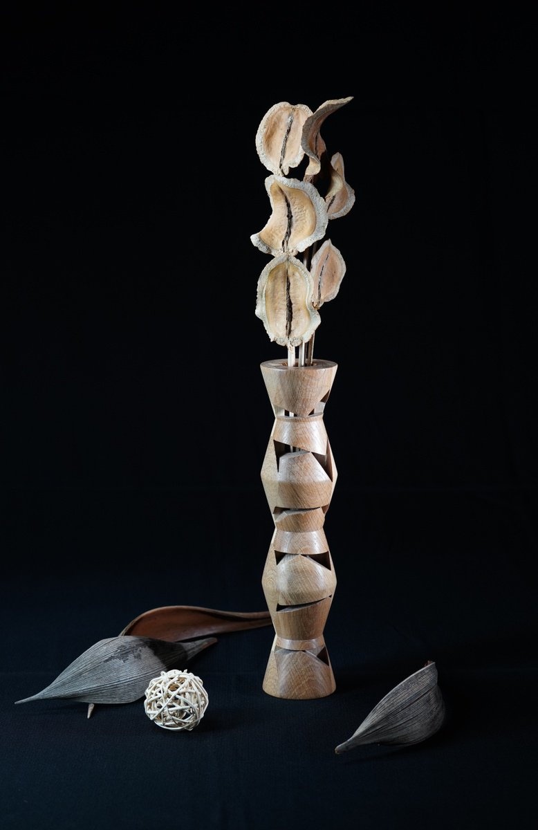 Still Life Wood Sculpture By Sava Draganov, 3 X 14", "Smile", Original Artwork