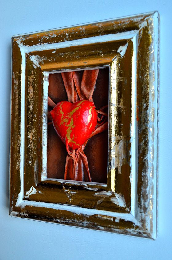 Lovers Heart 26 - Original Framed Leather Sculpture Painting Perfect for Gift