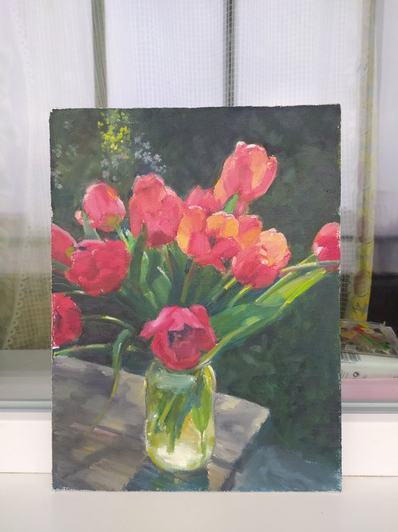 Tulips in a jar