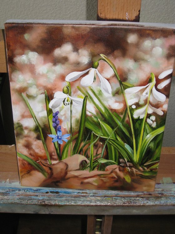Snowdrop, Realistic Wall Art, Spring flowers, Bluebell Art Nature canvas, Flower Lover Gift