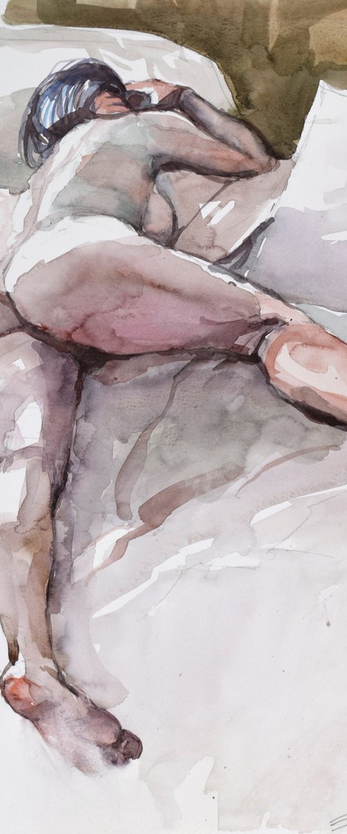 backview ,nude lying pose II by Goran Žigolić Watercolors