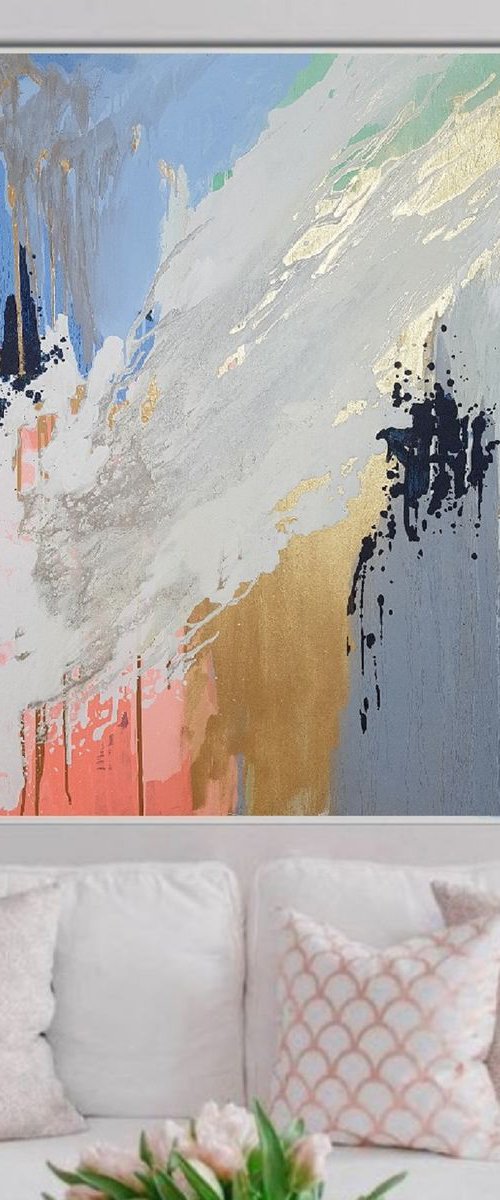 Abstract Mix my desires, 90×90 cm, original, Free shipping by Larissa Uvarova