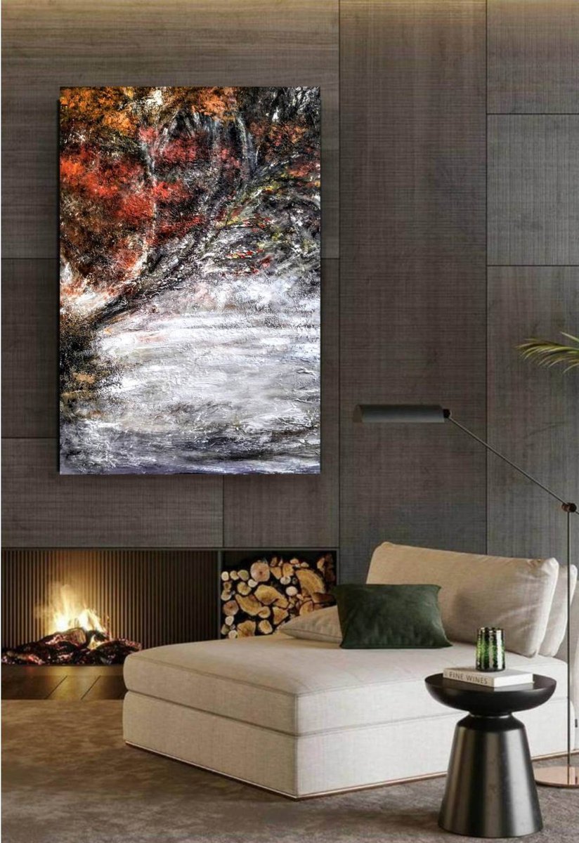 Melancholic Autumn 70x100cm Abstract Textured Painting by Alexandra Petropoulou