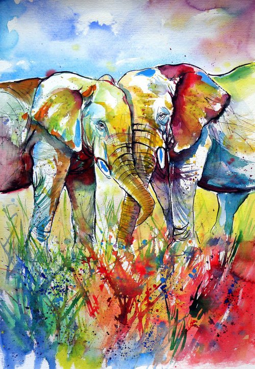 Colourful elephants in love by Kovács Anna Brigitta