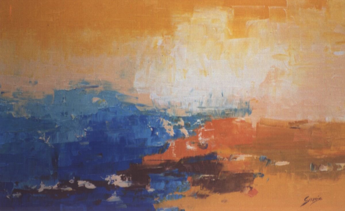 Abstract Landscape Oil Painting By Saroja Van Der Stegen, 26 X 17", Seascape (Ref#:360-12M), Original Artwork