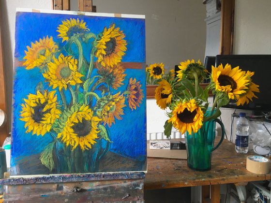 Sunflowers with Turquoise